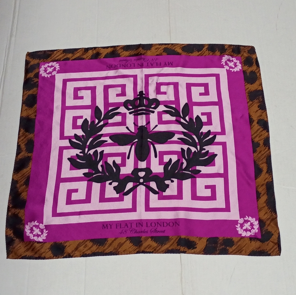 ❤️MY FLAT IN LONDON 48 CHARLES STREET LEOPARD AND BUG SILK SCARF BANDANA 19X19